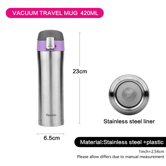 Vacuum Bottle 420ml Stainless Steel Double Wall Thermos Purple