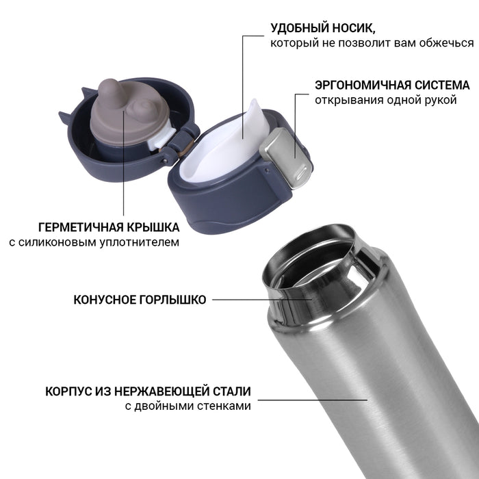 Vacuum Bottle 420ml Stainless Steel Double Wall Thermos Grey