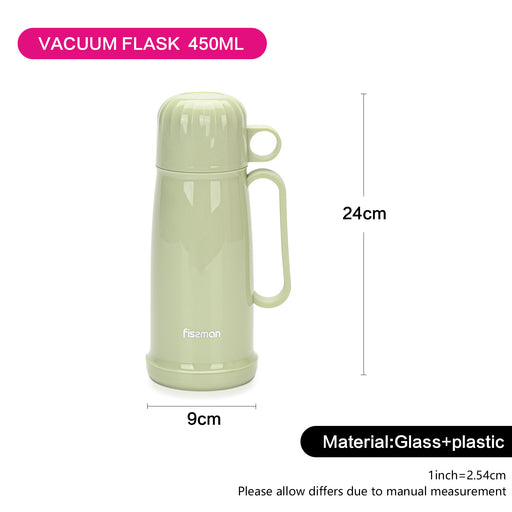 Vacuum Flask Plastic Case With Glass Liner Vacuum Olive Green 450ml