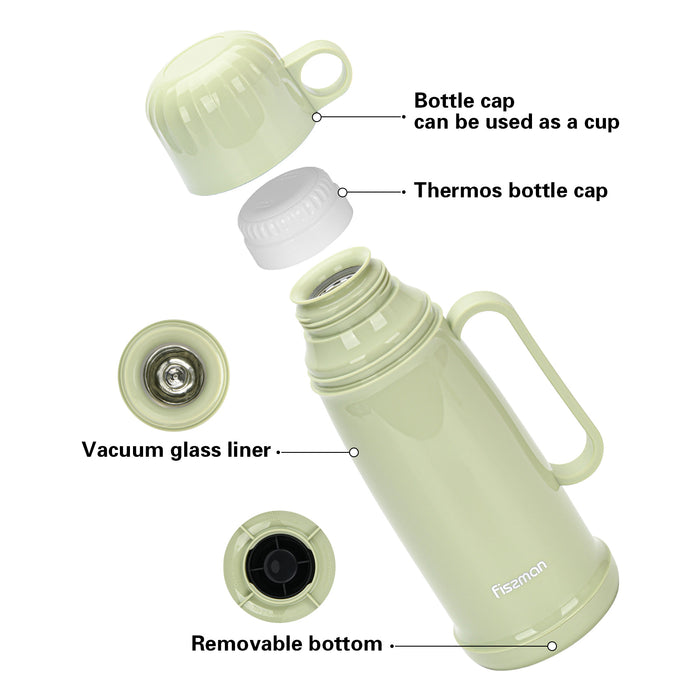 Vacuum Flask Plastic Case With Glass Liner Vacuum Olive Green 450ml