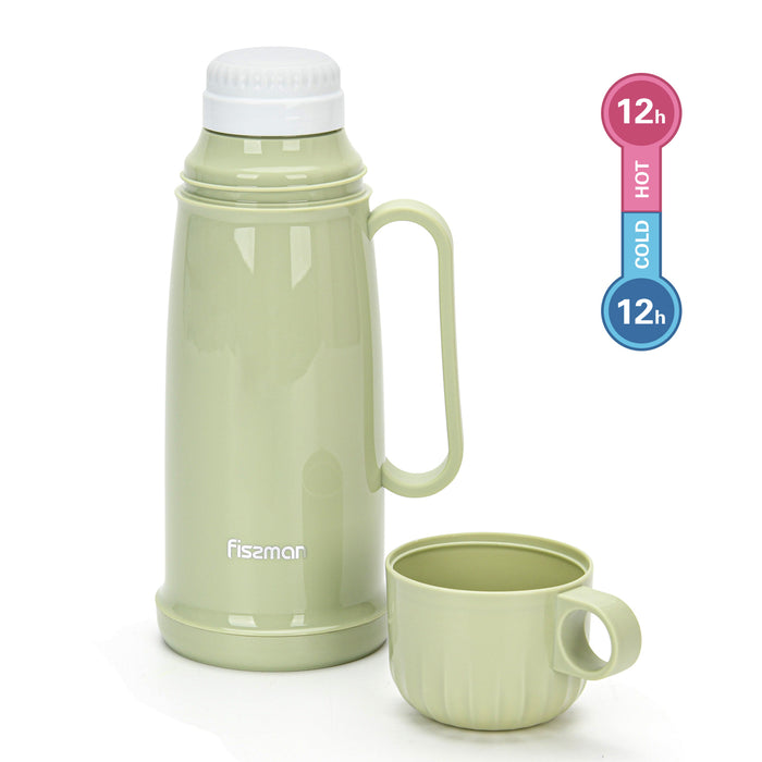 Vacuum Flask Plastic Case With Glass Liner Vacuum Olive Green 450ml