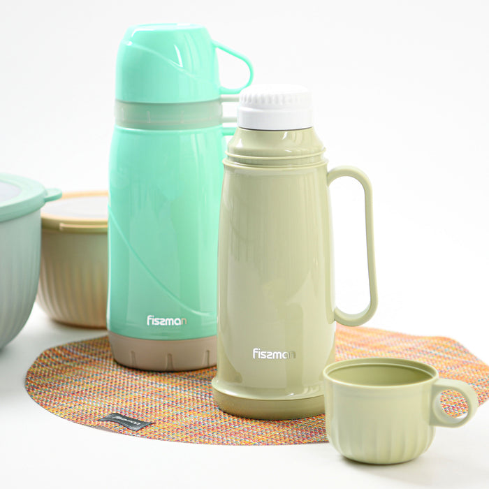 Vacuum Flask Plastic Case With Glass Liner Vacuum Olive Green 450ml