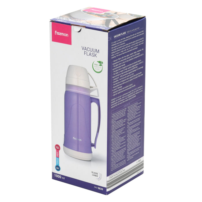 Vacuum Flask with Glass Liner Purple 1000ml