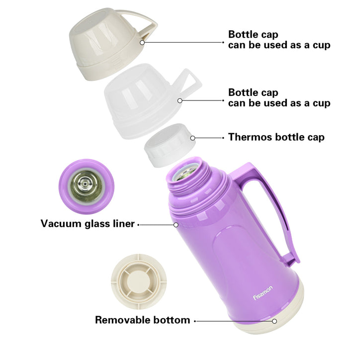 Vacuum Flask with Glass Liner Purple 1000ml