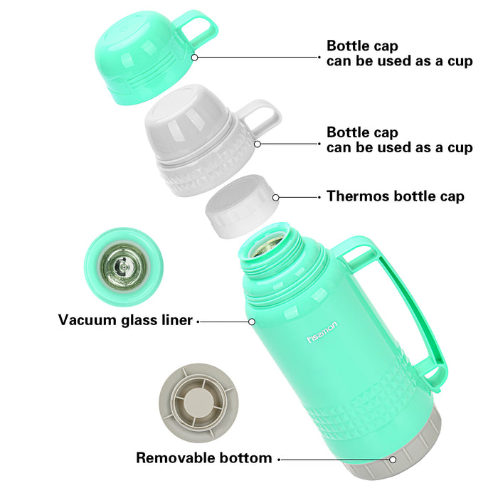 Vacuum Flask 1000ml Aquamarine- Plastic Case with Glass liner