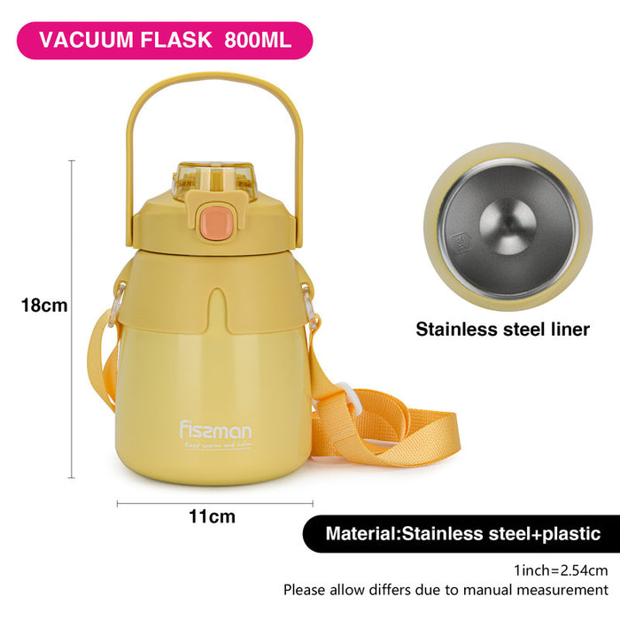 Double Wall Vacuum Flask 800ml Yellow (Stainless Steel)