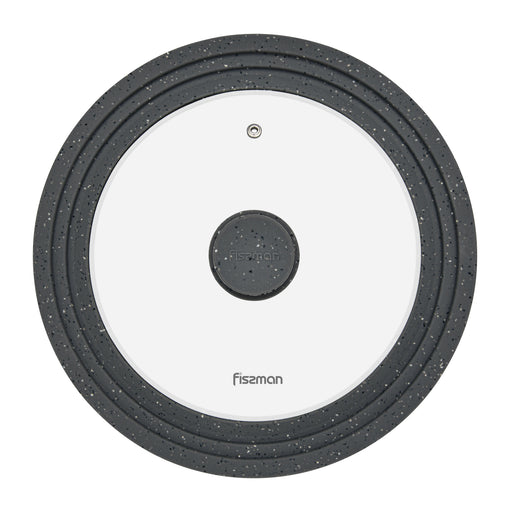Universal Glass Lid  - Multi-Size lid Triplex 24/26/28 cm with Dark Grey Marble Silicone Rim