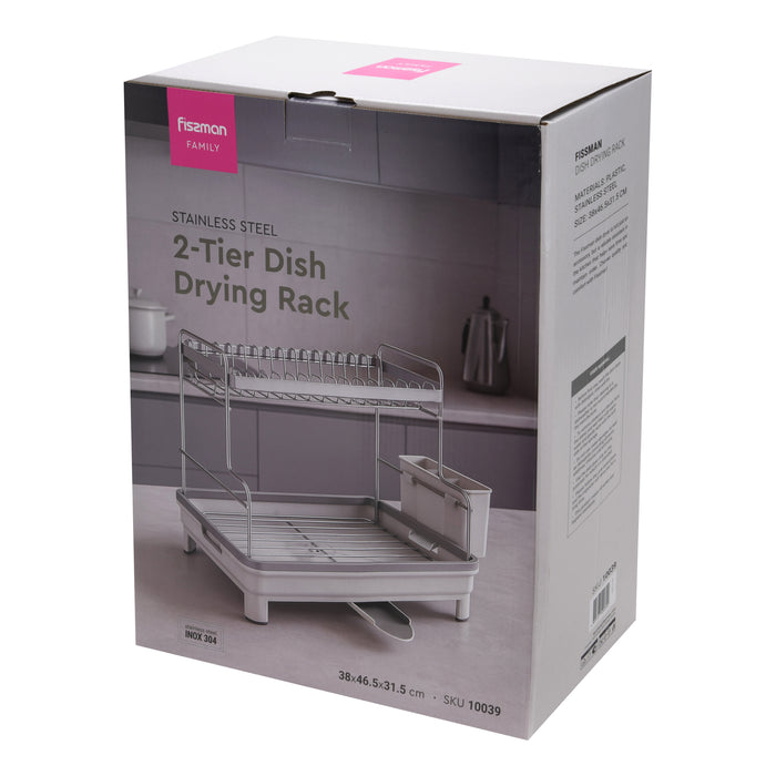 2-Tier Dish Drying Rack 48x32x38cm Stainless Steel, Plastic
