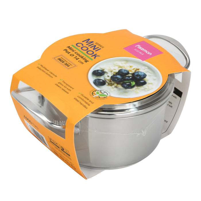 Cooking Pot 0.8L with Glass Lid, Stainless Steel Stockpot 12x7.5cm Mini Cook Series