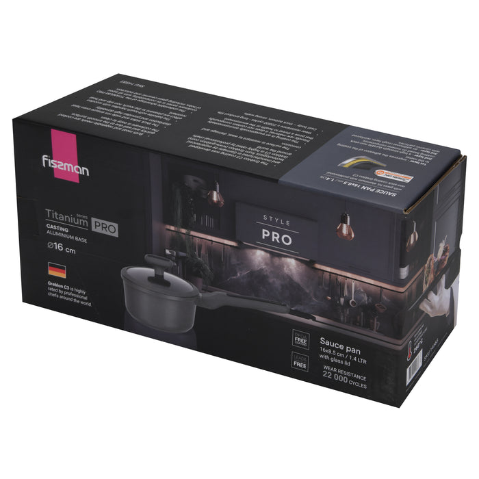 Saucepan Titanium Pro 16cm/1.4LTR With Glass Lid with Cast Aluminum and Non- Stick Coating