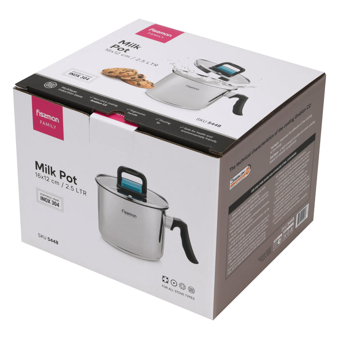 Milk Pot 16cm/2.5LTR With Glass Lid Stainless Steel
