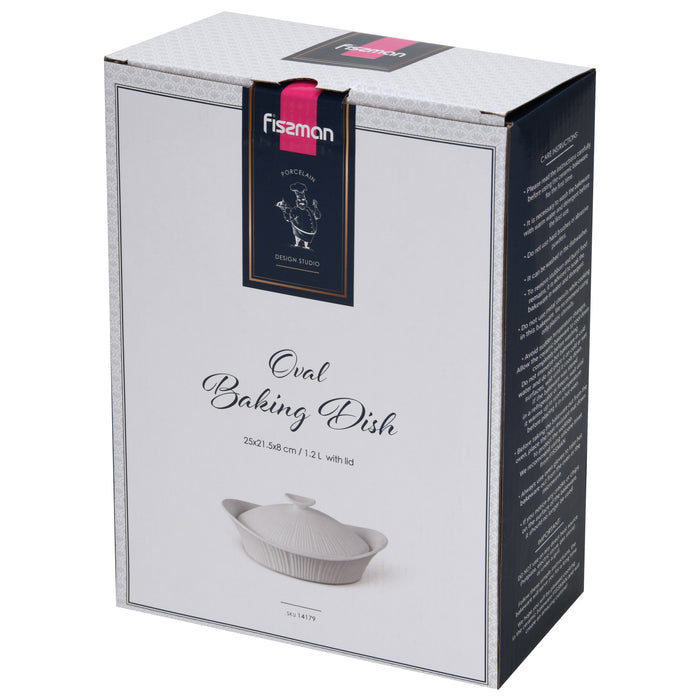 Ceramic Oval Baking Dish with Lid 25x21.5х8cm/1.2LTR
