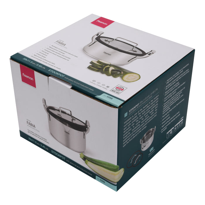 Stockpot 20cm/3.45 LTR FABIA with Glass Lid (Stainless Steel)