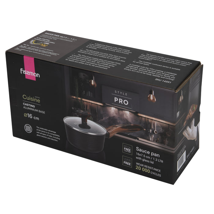 Sauce Pan Cuisine 16cm/1.3LTR With Glass Lid Aluminium With Non-Stick Coating