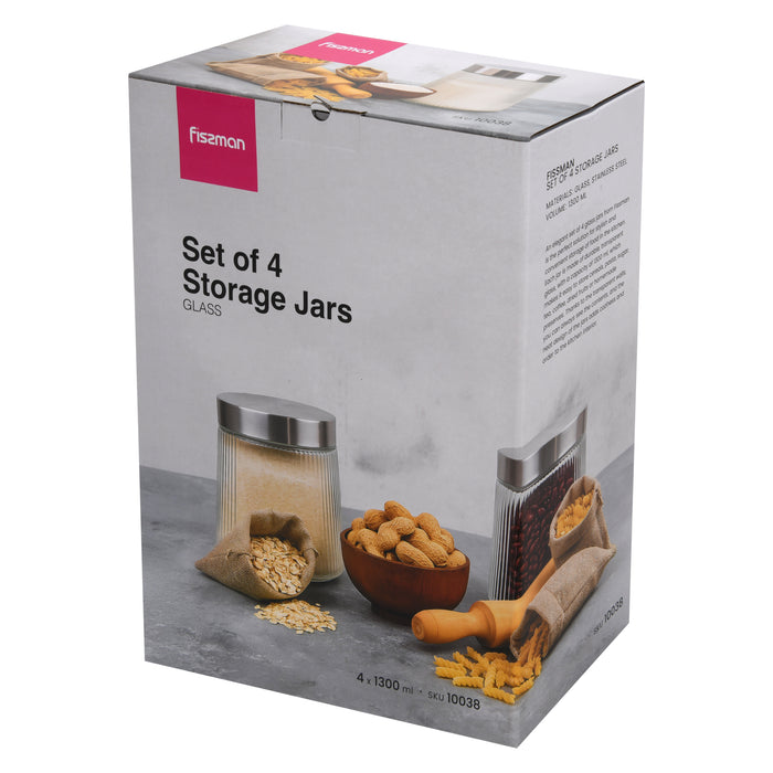 4-Piece Food Storage Large Jars 1300ml (Glass)