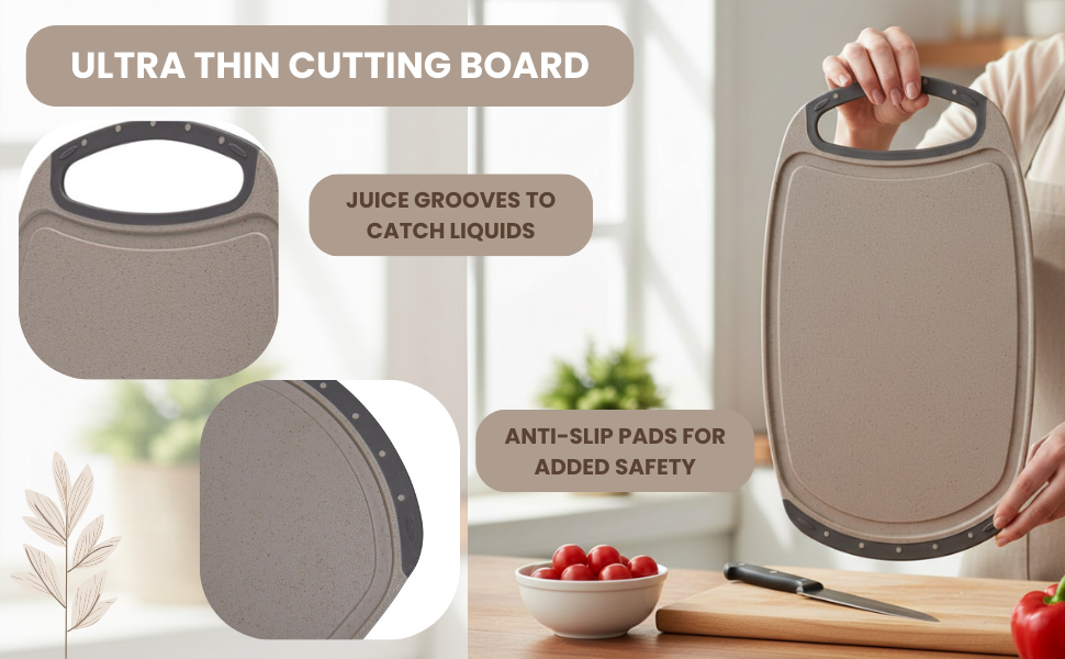 Ultra Thin Cutting Board 35cm with Juice Groove And Non Slip Bottom Plastic
