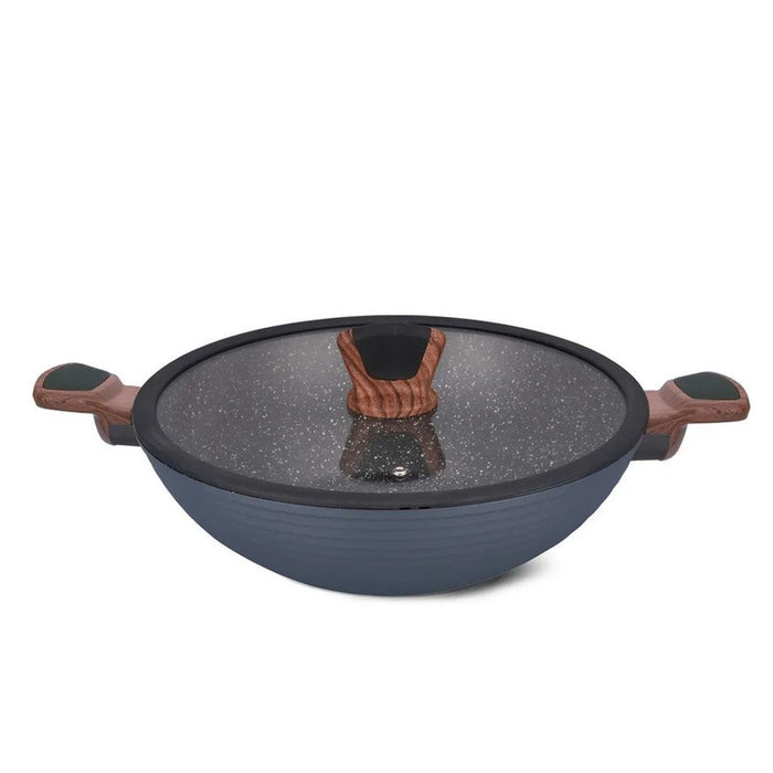 Wok 28x8cm/3.6LTR With Glass Lid Diamond Series Induction Bottom Non-Stick Coating