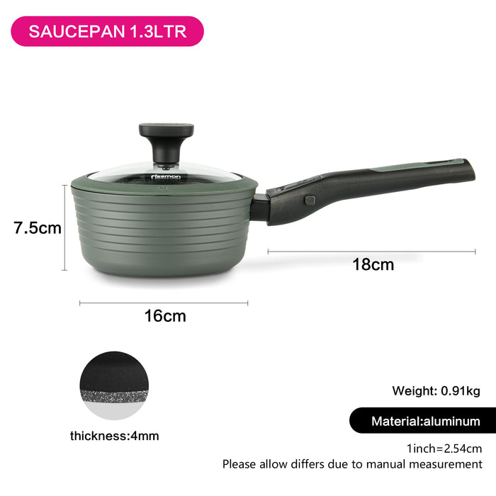 Induction Saucepan BRILLIANT 16x7.5 cm  1.3 LTR Detachable Handle and glass lid