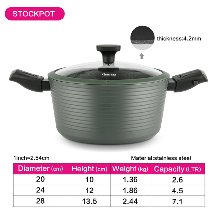 Stockpot with Glass Lid BRILLIANT 24x12cm /4.5LTR with Detachable Handles and Induction Bottom
