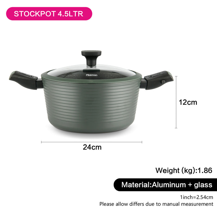 Stockpot with Glass Lid BRILLIANT 24x12cm /4.5LTR with Detachable Handles and Induction Bottom
