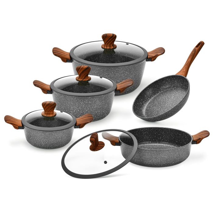 9-Piece Cookware Set Aluminium Non-Stick Greblon C2 Grey