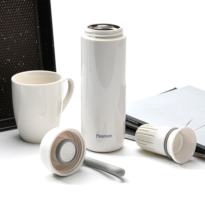 Stainless Steel Thermos Flask Never Spill Over White 400ml