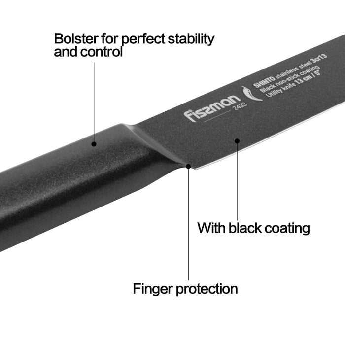 Utility Knife 5inch Shinto Series With Non-Stick Coating Black