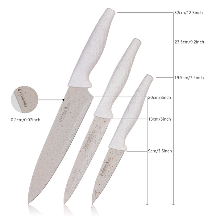 طقم سكين 4 قطع يامي مع حامل من الاكريليك (طبقة طلاء غير لاصقة من الفولاذ)