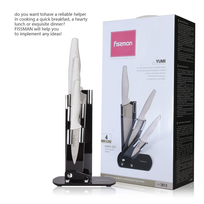 4 pcs Knife set YUMI with acrylic stand (non-stick coated steel)