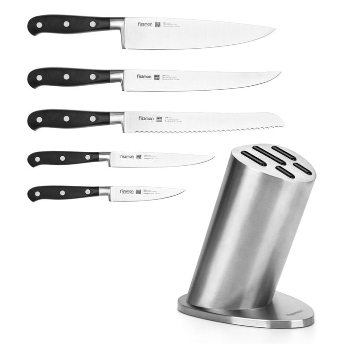 LEIF 6pcs Knife Set  with Stainless Steel Block (3Cr14 Steel)