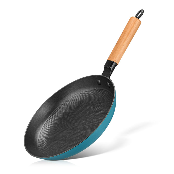 Frying Pan 24x4.5cm SEAGREEN with Wooden Handle ( Enameled Lightweight Cast Iron With Non-Stick Coating)