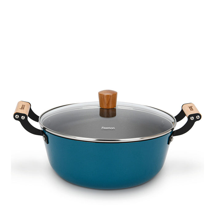 Enamelled Non-Stick Cast Iron Stockpot 28x12cm/6LTR With Glass Lid SEAGREEN