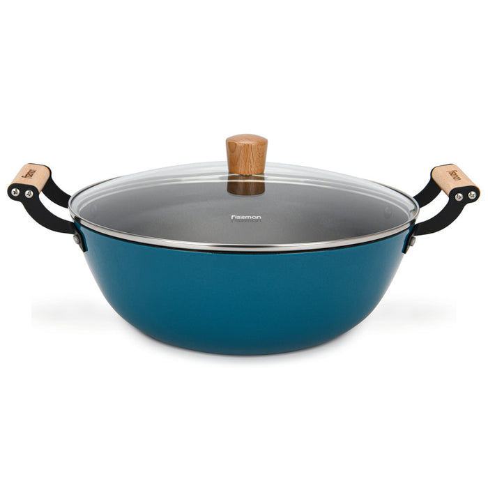 Enamelled Non-Stick Cast Iron Stockpot 32x125cm/8LTR With Glass Lid SEAGREEN