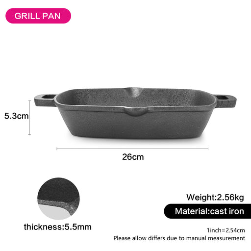 Square Grill Pan 26x5.3cm (Cast Iron)