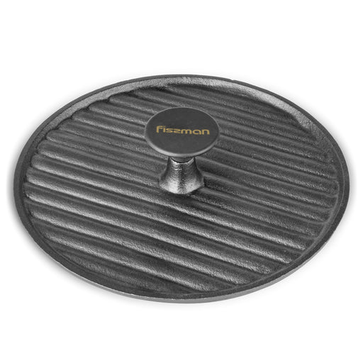 Round Grill Press 24cm with Bakelite Knob Cast Iron