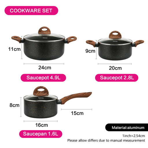 Cookware Set Black Cosmic 6 Pcs (Aluminium With Non-Stick Coating)