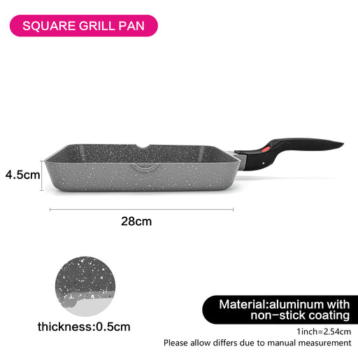 Square Grill Pan 28x4.5cm Detachable Handle LA GRANITE with Induction Bottom