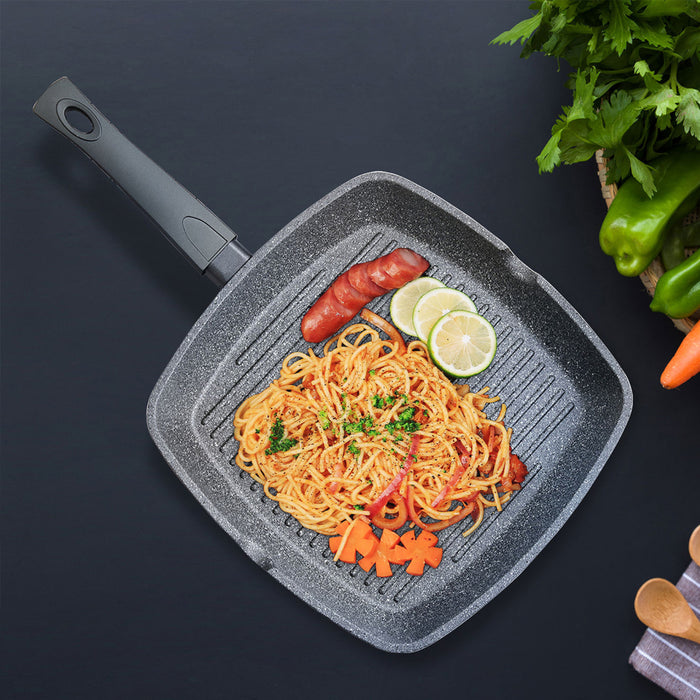 Square Grill Pan 28x4.3cm Grey Stone with Induction Bottom