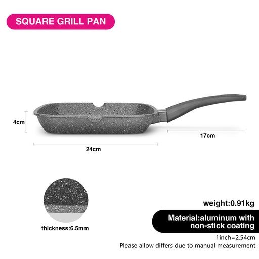 Square Grill Pan With Bakelite Handle Stone Series Non Stick Coating Platinum Black 24x4cm