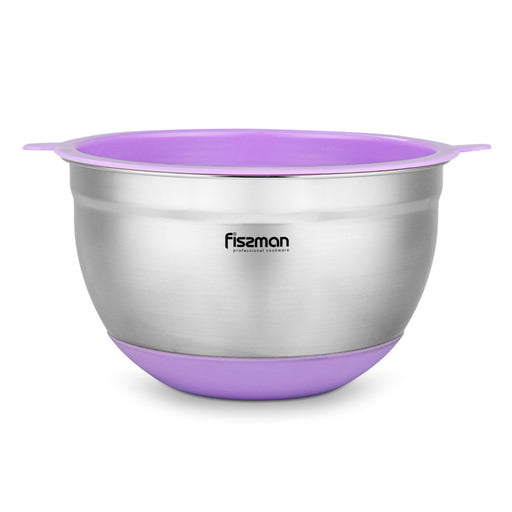 3-Liter Mixing Bowl Stainless Steel 18/10 (INOX 304) Stackable Space Saving Design With Non Slip Silicone Base And Purple Lid Silver/Lilac 20х12cm