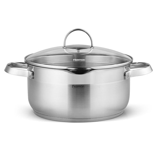 CALLISTO StockPot  24x11.5cm/5.0L with Glass Lid Pouring Lip andLid Strainer Stainless Steel