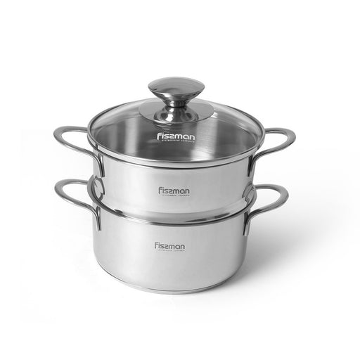 Stainless Mini Cooking Pot BAMBI  14x7.0 cm 1.1LTR with Steamer Insert 14x6.5cm with Glass Lid