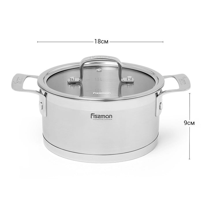 FOBUS StockPot 18x9cm/2.2L with Glass Lid Stainless Steel