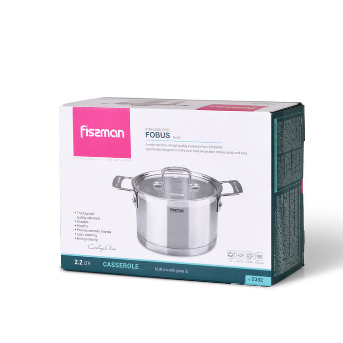 FOBUS StockPot 18x9cm/2.2L with Glass Lid Stainless Steel