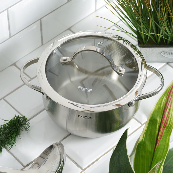 Stockpot VALERY 20x10 cm  3.1 LTR with glass lid (stainless steel)