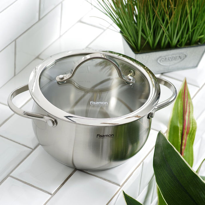 Stockpot VALERY 20x10 cm  3.1 LTR with glass lid (stainless steel)