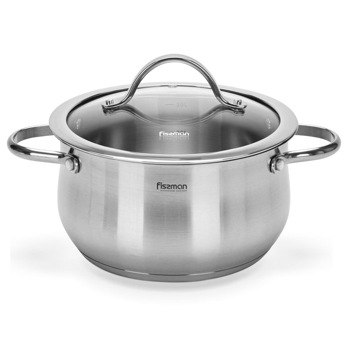 Stockpot VALERY 20x10 cm  3.1 LTR with glass lid (stainless steel)