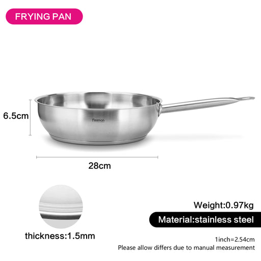 Frying pan 28x6.5 cm Without Glass Lid (INOX304) Stainless Steel