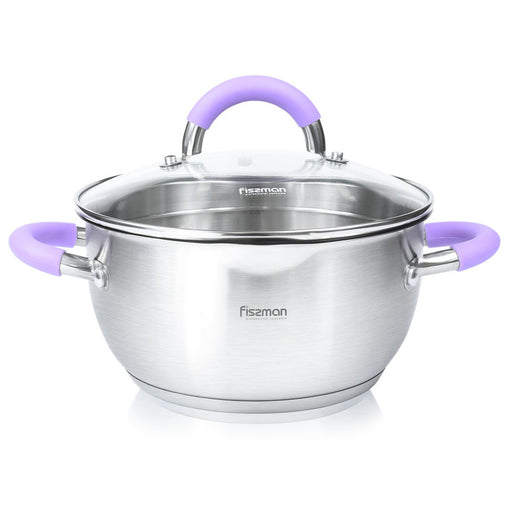 Stockpot Annette Series 18/10 Inox304 Stainless Steel With Clear Glass Lid. Pouring Lip Strainer With Silicone Handles 24x12.5cm/4.7LTR