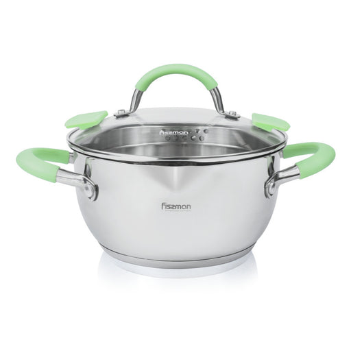 Stockpot Charlotte Series 18/10 Inox304 Stainless Steel With Clear Glass Lid. Built-In Strainer With Silicone Handles 20x10cm/2.5LTR